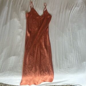 Wilfred Only Slip Satin Midi Dress in Burnt Orange